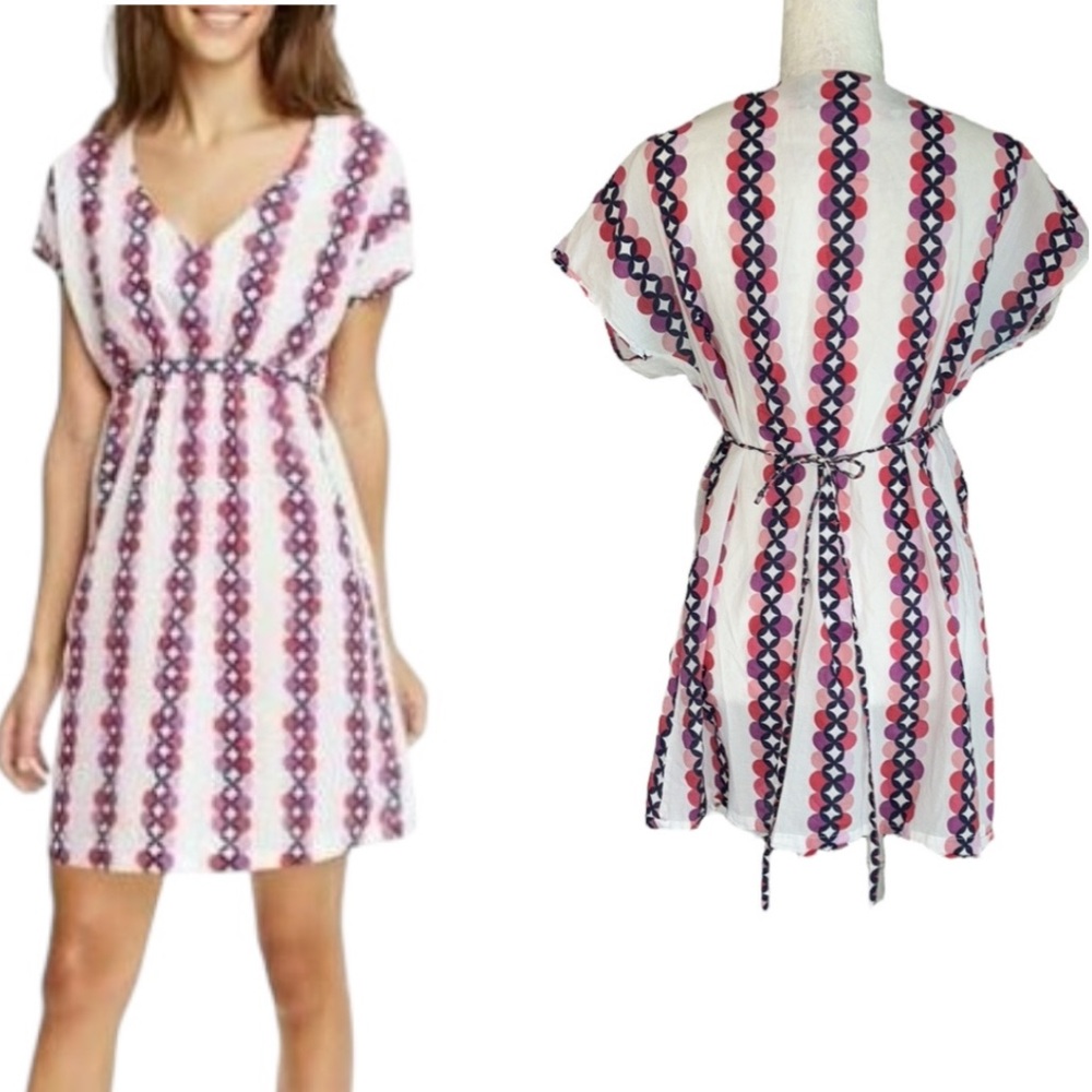 Boden Geometric Striped Print Tie Back Mini Dress Kaftan Tunic Top - 6